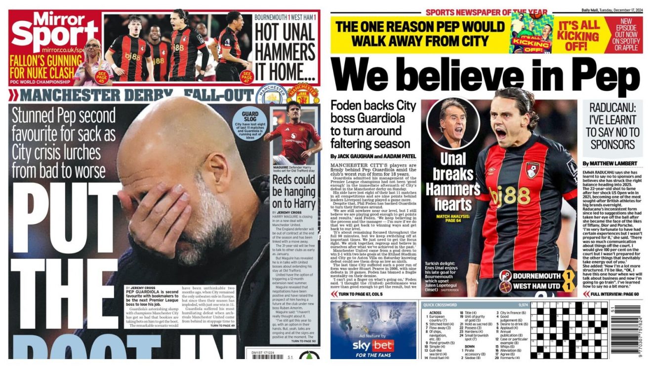 Pep Guardiola back pages.