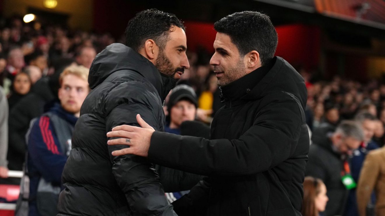 Manchester United coach Ruben Amorim with Arsenal manager Mikel Arteta