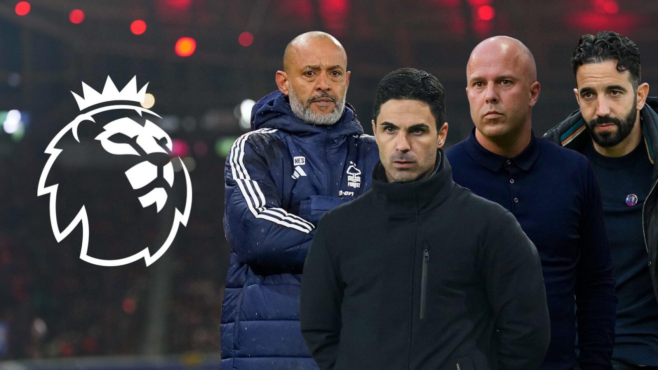 Premier League managers Arteta, Amorim, Slot and Santo.