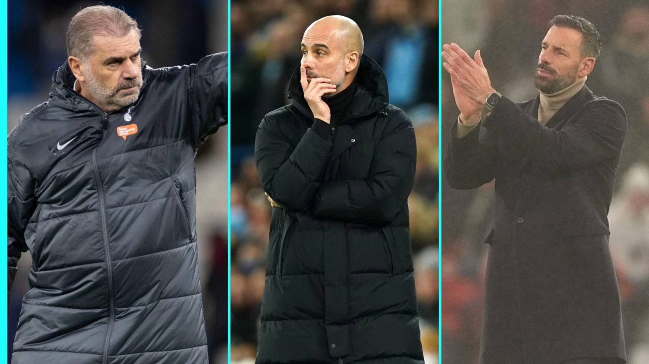 Ange Postecoglou, Pep Guardiola and Ruud van Nisterlrooy