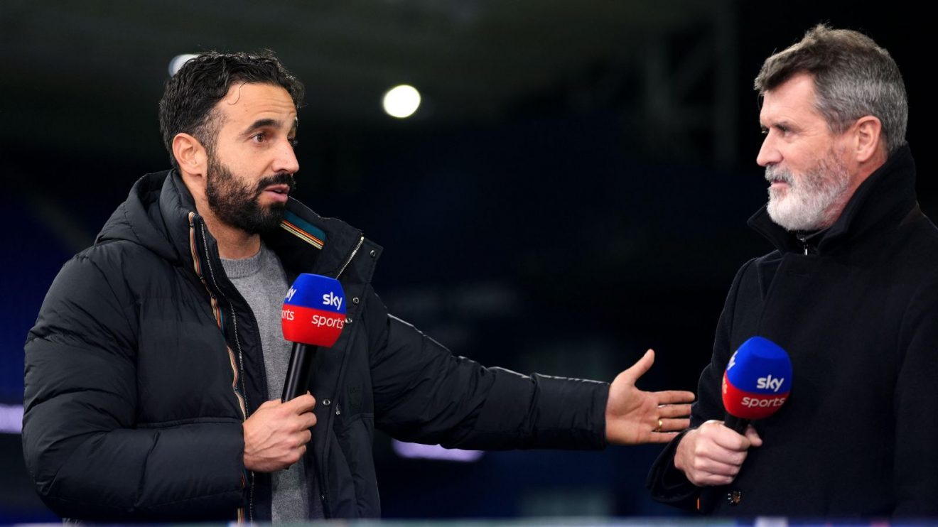 Manchester United coach Ruben Amorim with Sky Sports pundit Roy Keane