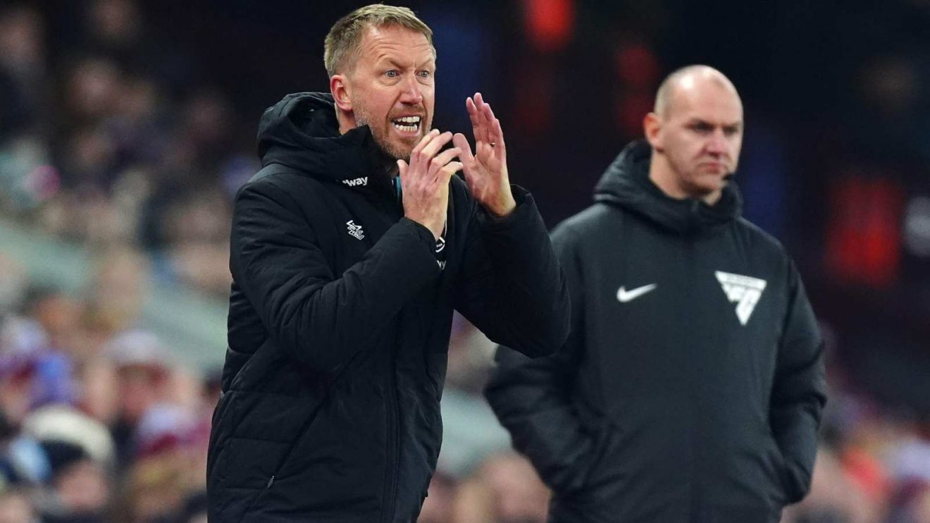 New West Ham head coach Graham Potter gives instructions to his players
