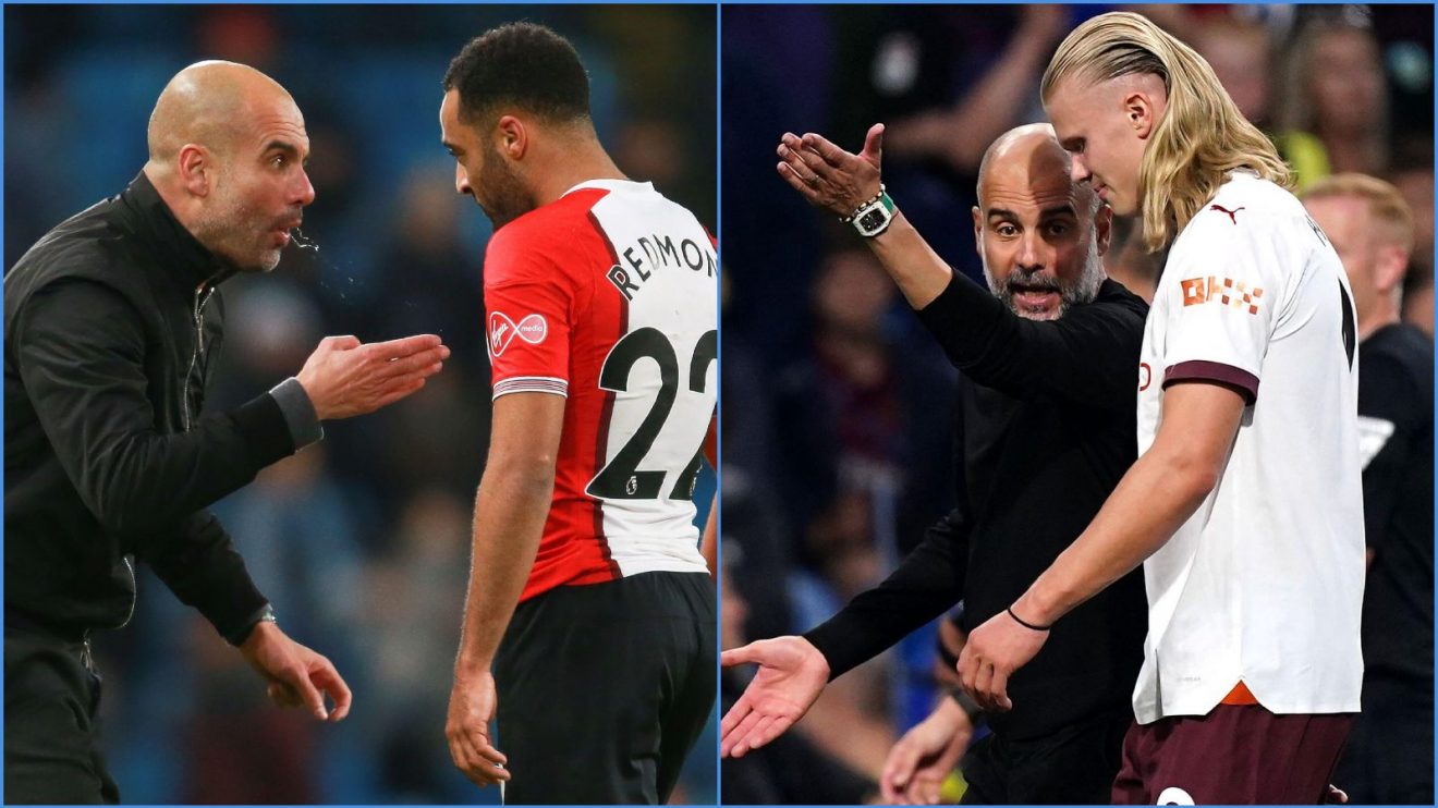 Manchester City manager Pep Guardiola rants at Nathan Redmond and Erling Haaland