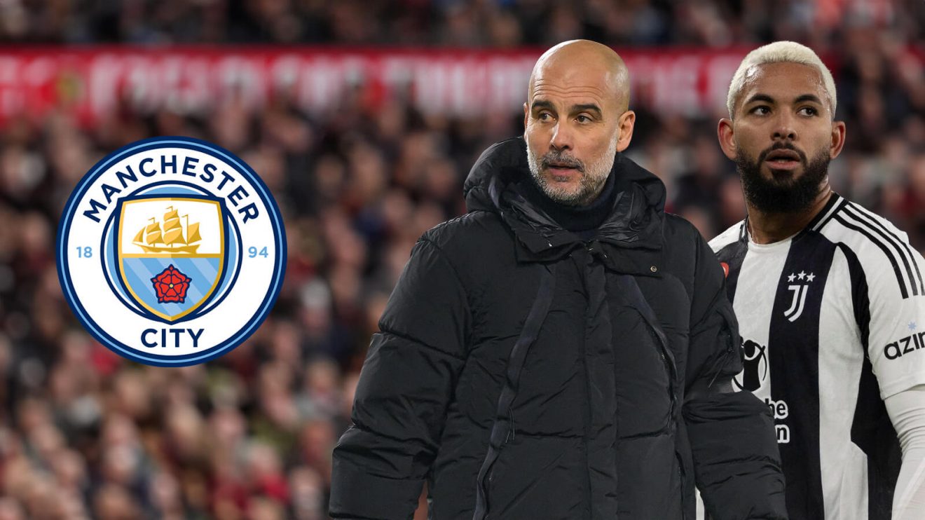 Man City boss Pep Guardiola and Douglas Luiz