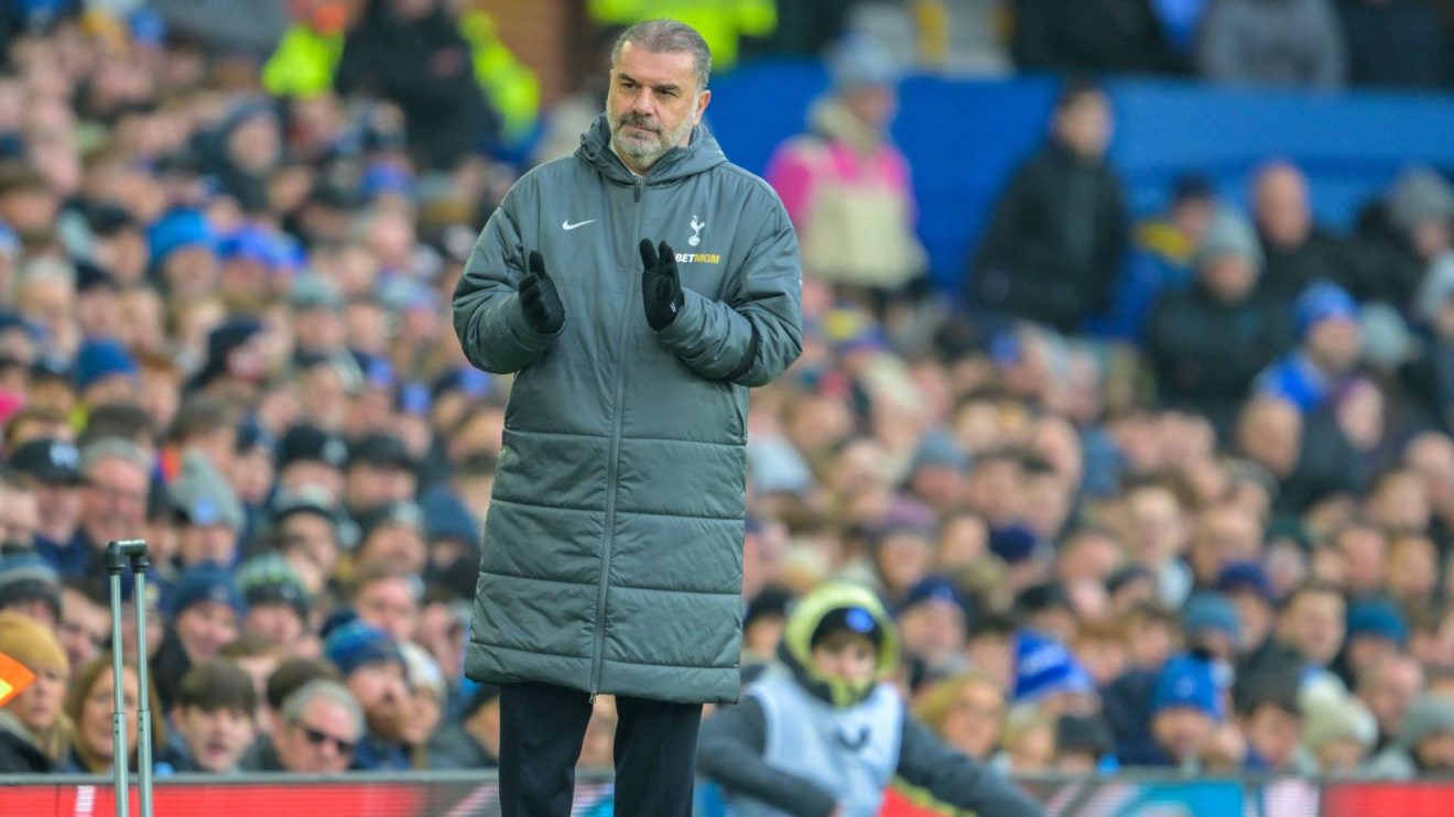 Ange Postecoglou watches on as his Tottenham team fall to another Premier League defeat at Everton