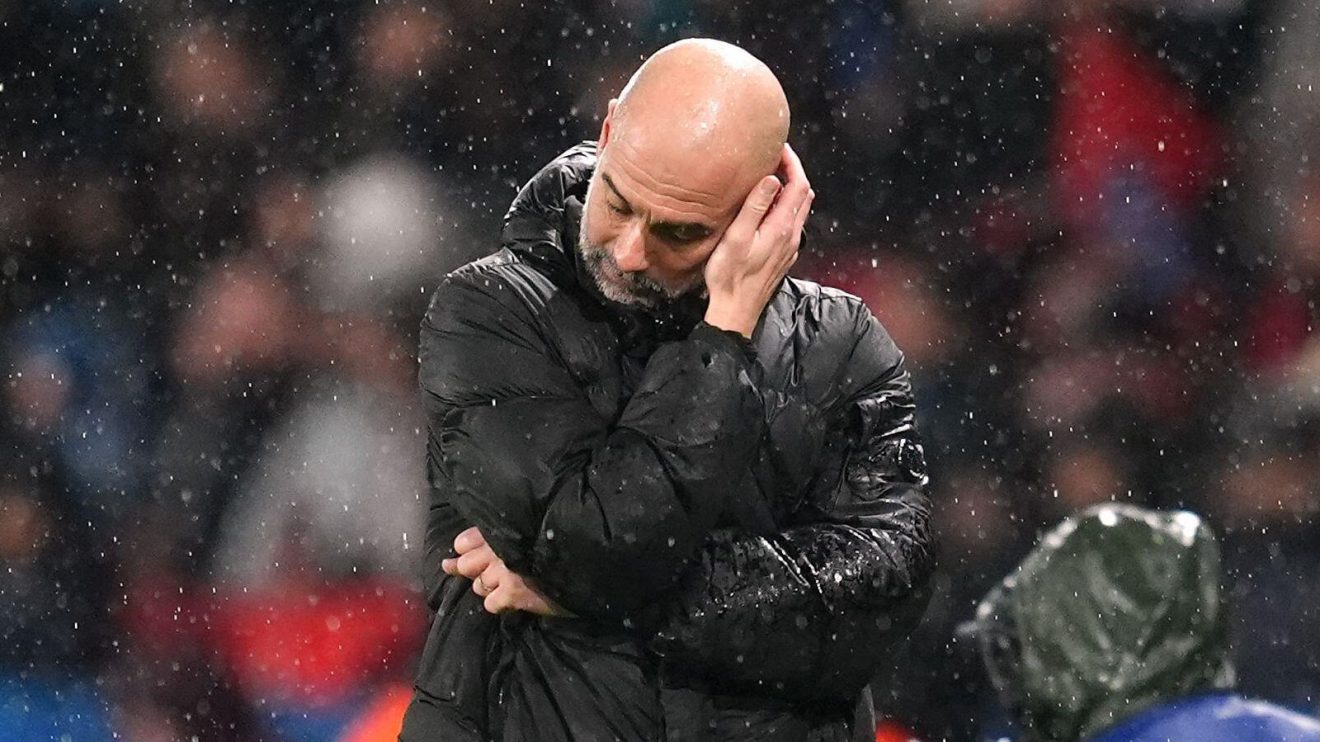 Manchester City manager Pep Guardiola reacts against PSG