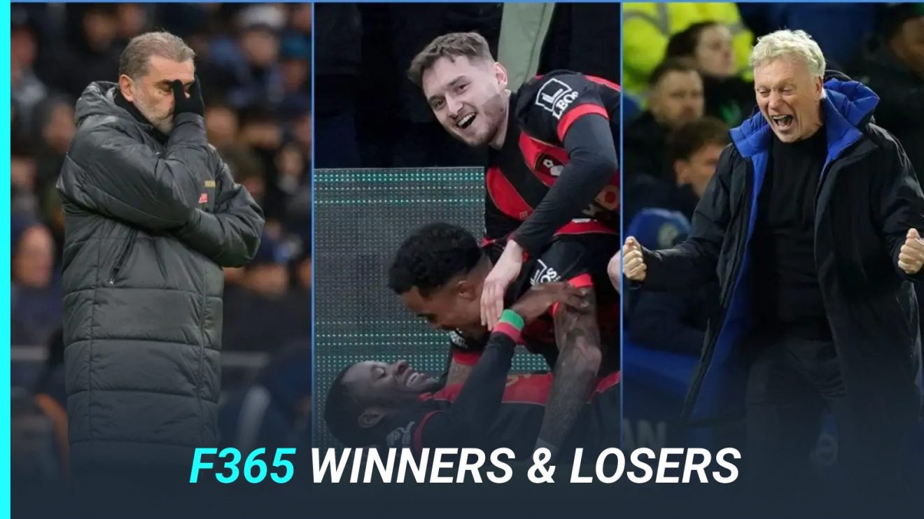 Spurs manager Ange Postecoglou, Bournemouth players and Everton coach David Moyes