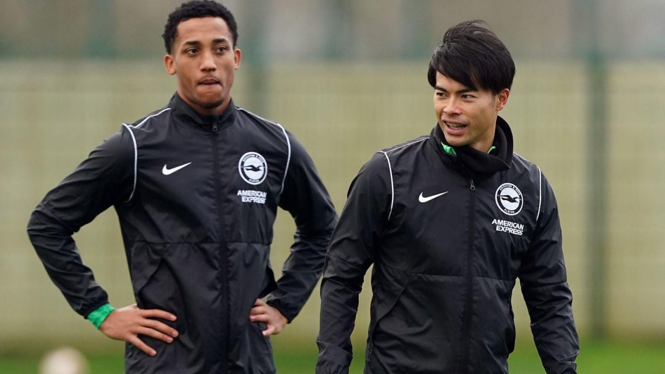 Brighton duo Kaoru Mitoma and Joao Pedro during a training session