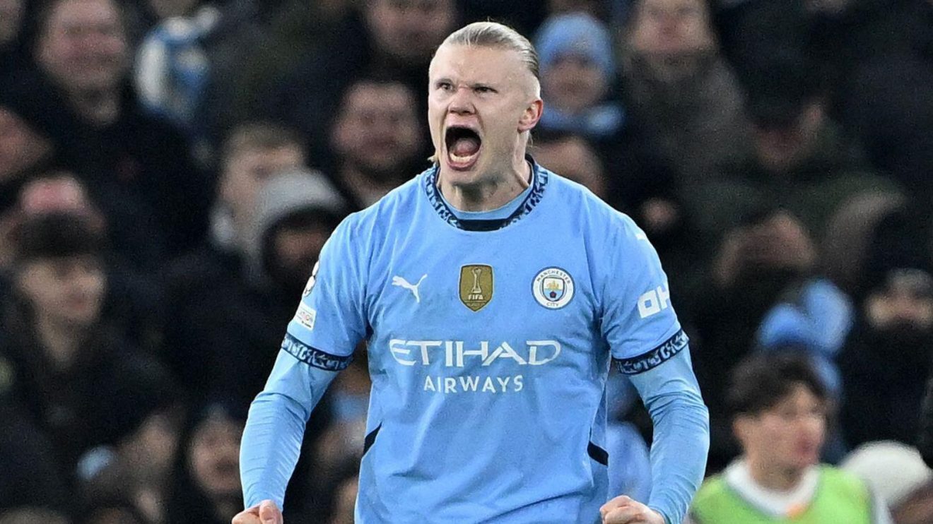 Manchester City striker Erling Haaland celebrates