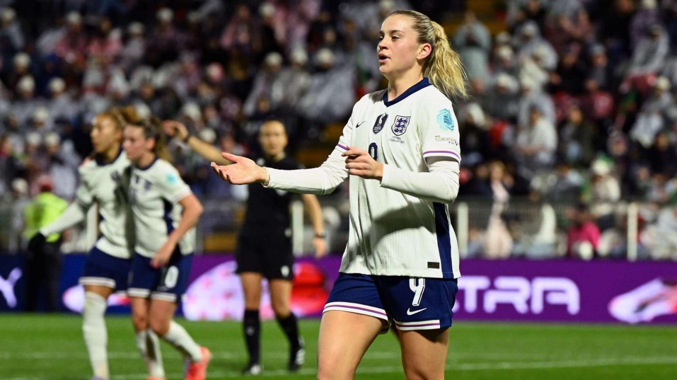England striker Alessia Russo celebrates scoring a goal