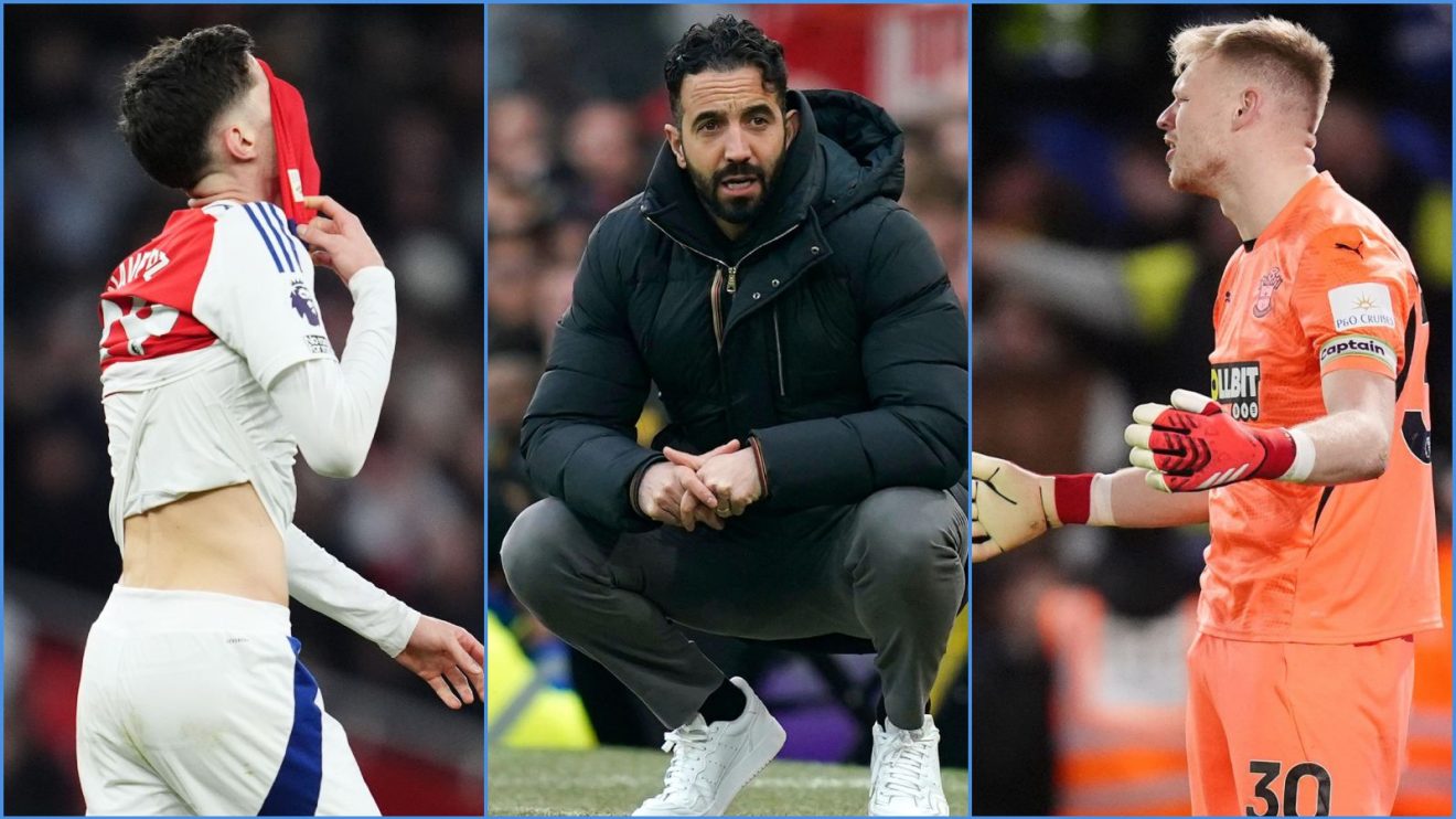 Arsenal forward Kai Havertz, Manchester United coach Ruben Amorim and Aaron Ramsdale of Southampton