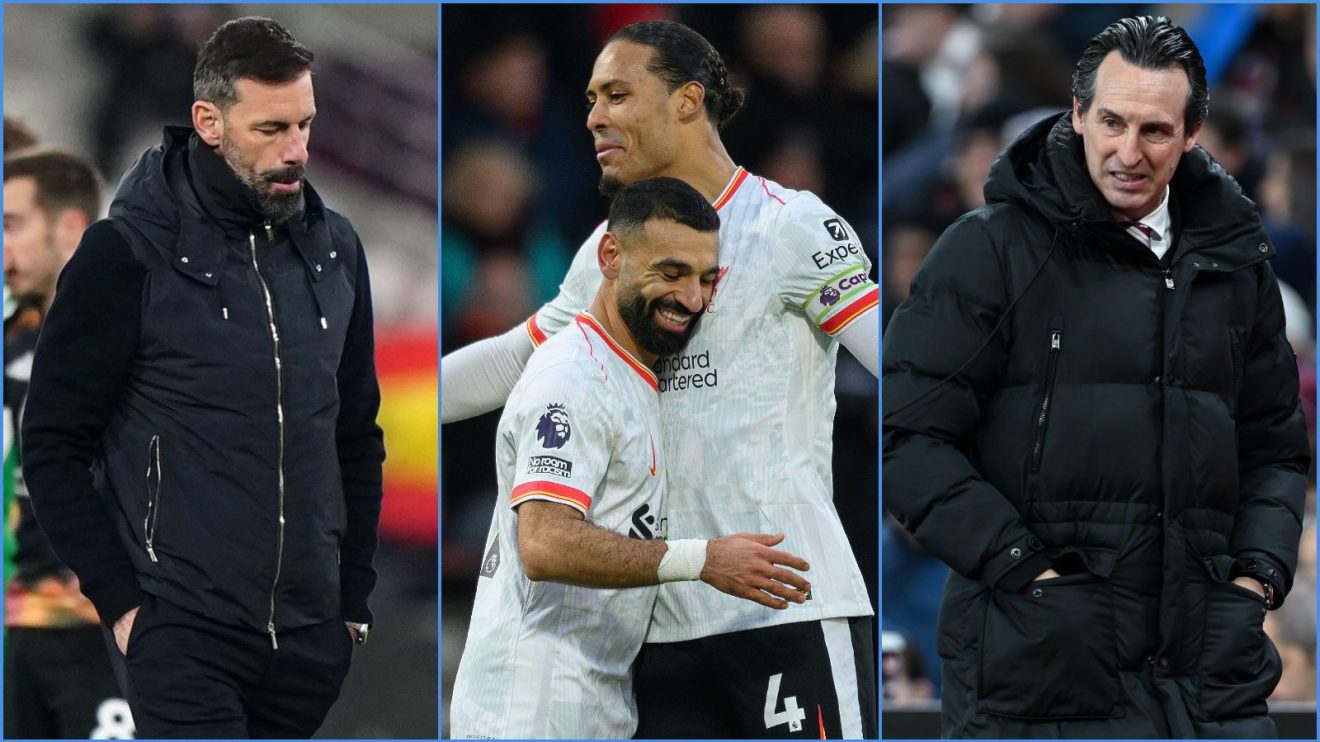 Leicester's Ruud van Nistelrooy, Liverpool's Mo Salah and Virgil van Dijk, and Aston Villa's Unai Emery