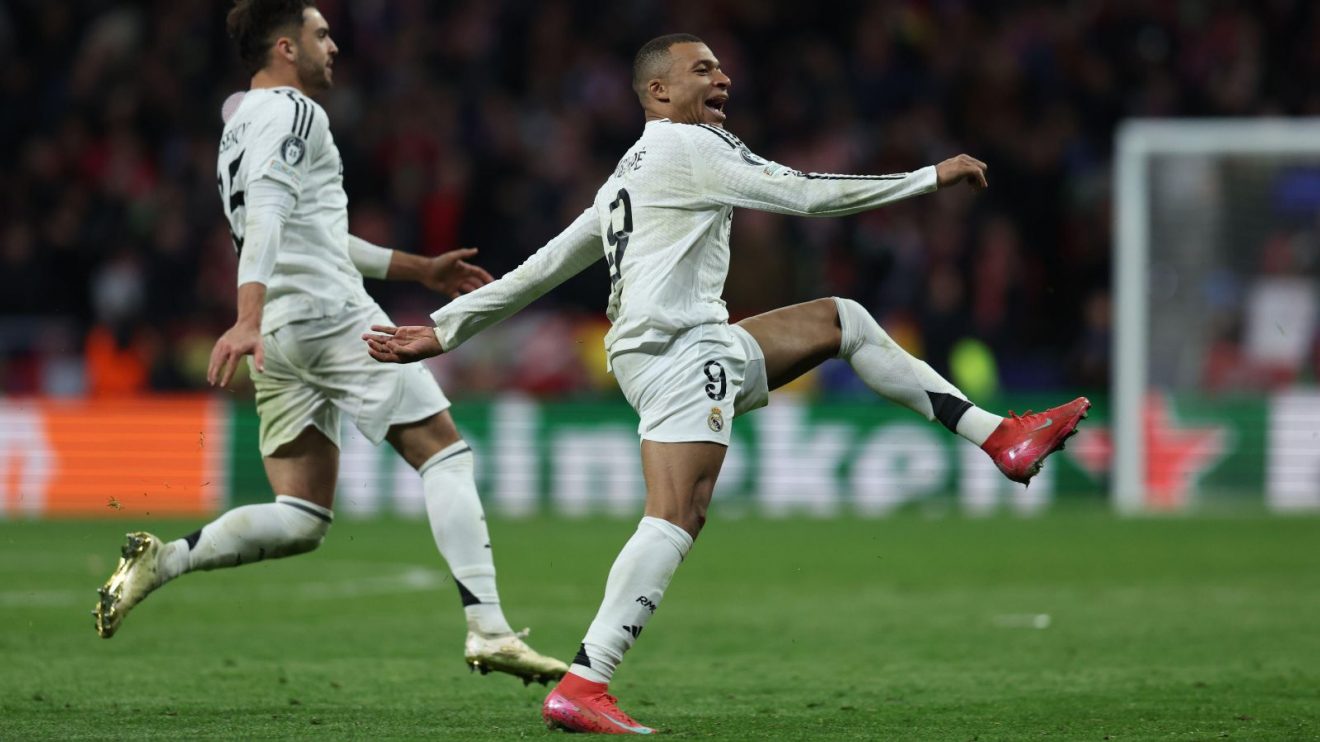 Real Madrid players including Kylian Mbappe celebrate