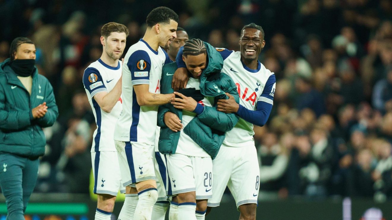 Matchwinner Wilson Odobert celebrates after Spurs beat AZ Alkmaar to reach the Europa League quarter-finals