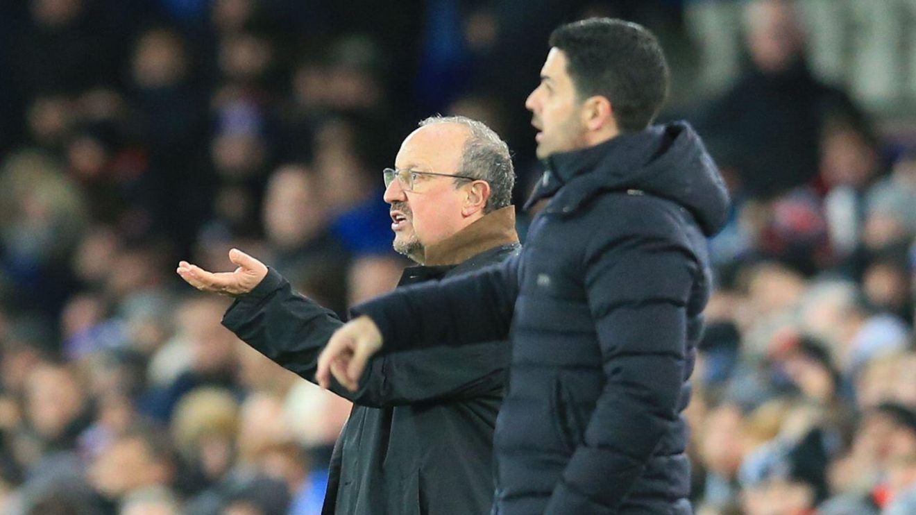 Everton manager Rafael Benitez and Arsenal coach Mikel Arteta