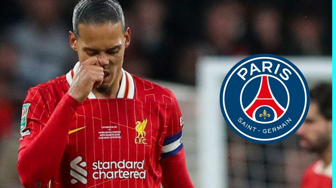 Liverpool captain Virgil van Dijk and the PSG badge