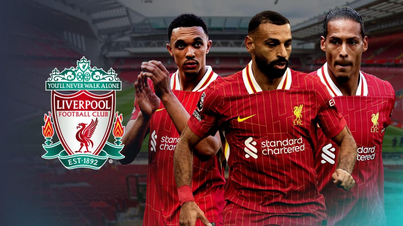 Mo Salah, Trent Alexander-Arnold and Virgil van Dijk and the Liverpool badge