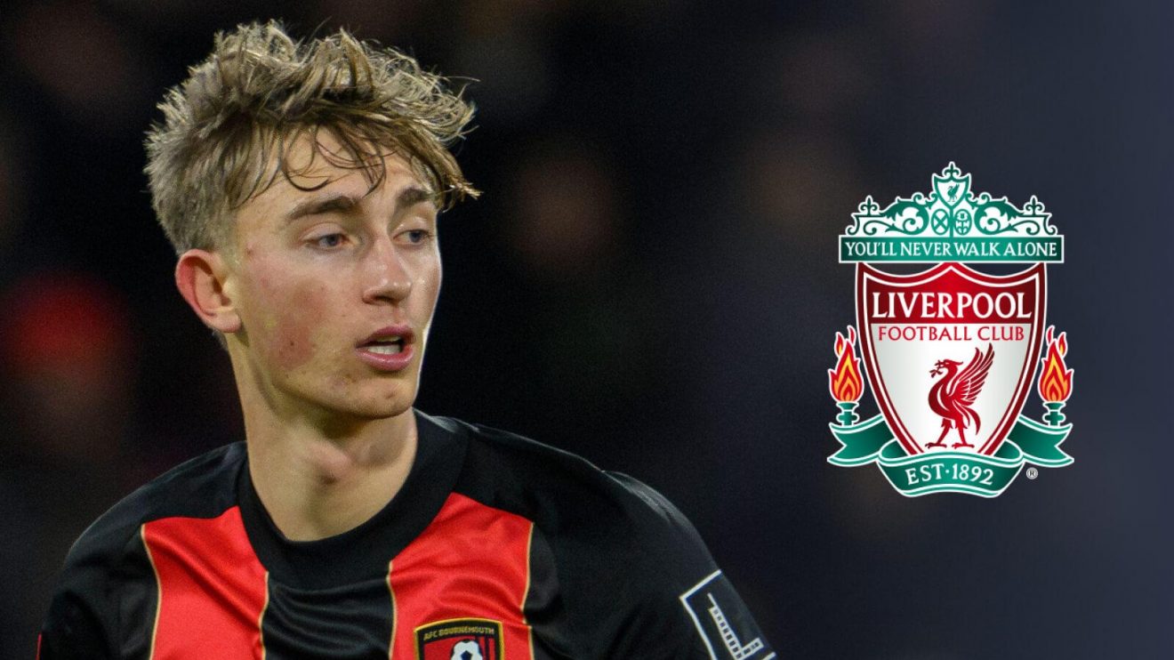 Dean Huijsen and the Liverpool badge
