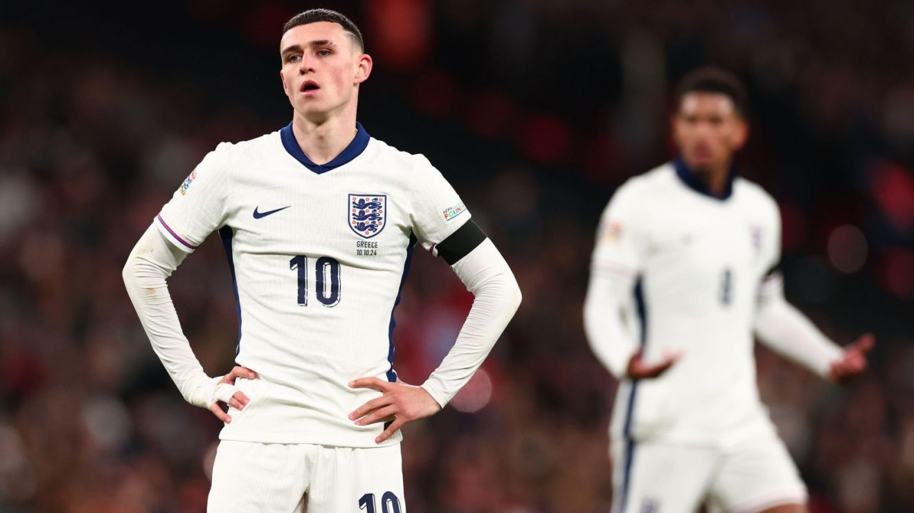 England player Phil Foden looks dejected