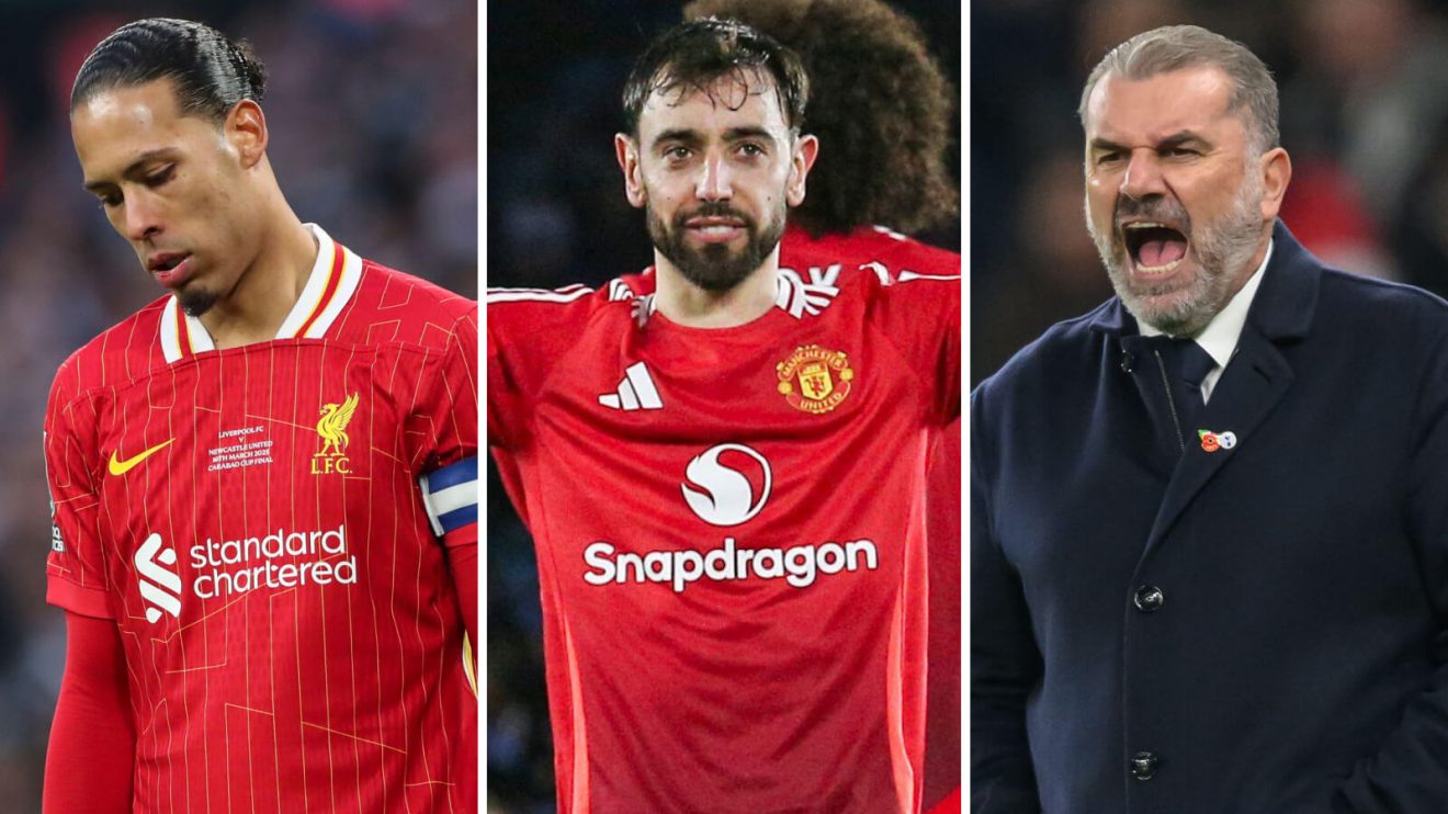 Virgil van Dijk, Bruno Fernandes and Ange POstecoglou