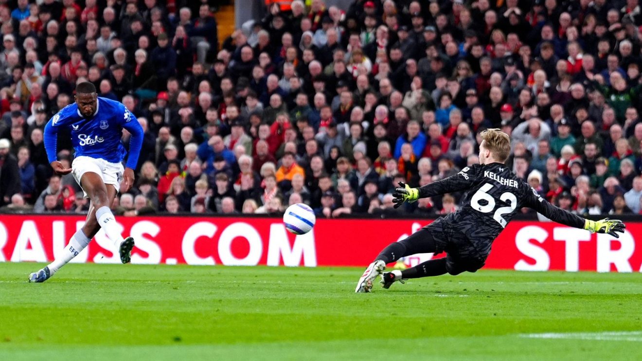 Demba Ba hitting the Liverpool post