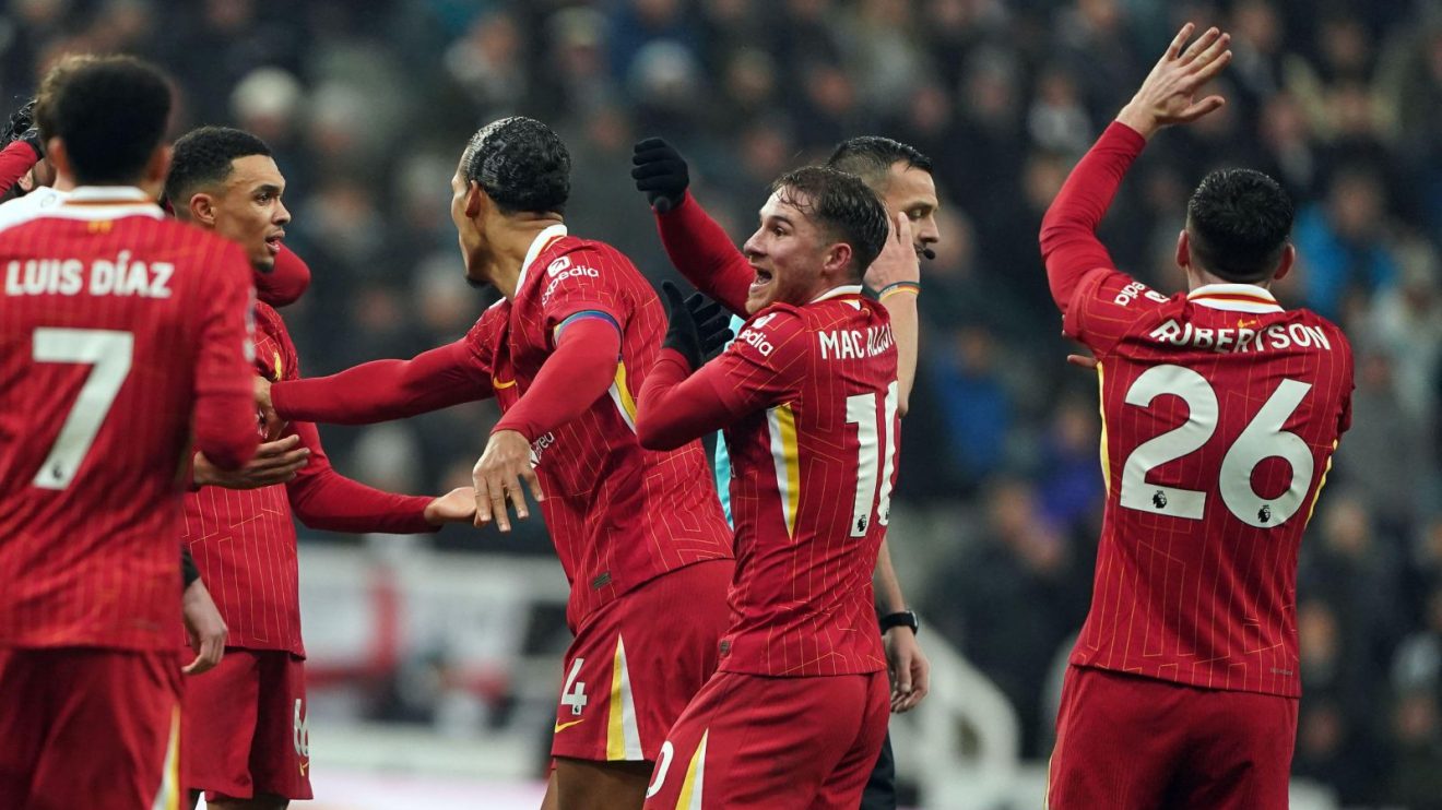 Liverpool players appeal for a decision against Newcastle