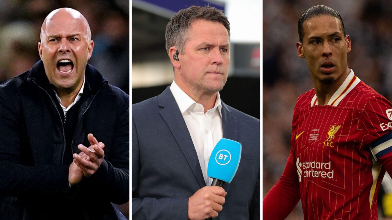 Liverpool trio Arne Slot, Virgil van Dijk and Michael Owen