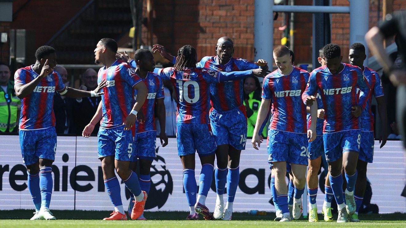 Jean-Philippe Mateta celebrates his opening goal as Crystal Palace beat Brighton in the Premier League