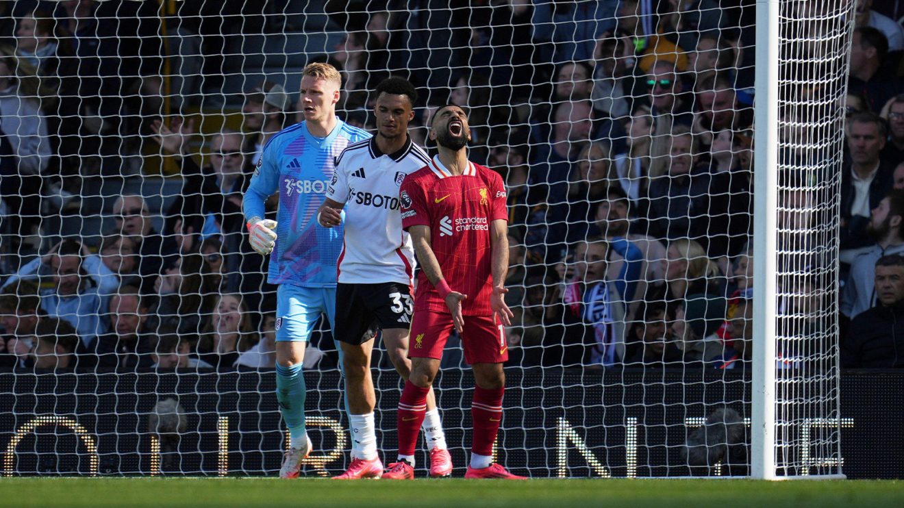 Mo Salah screams in frustration after missing a sitter against Fulham