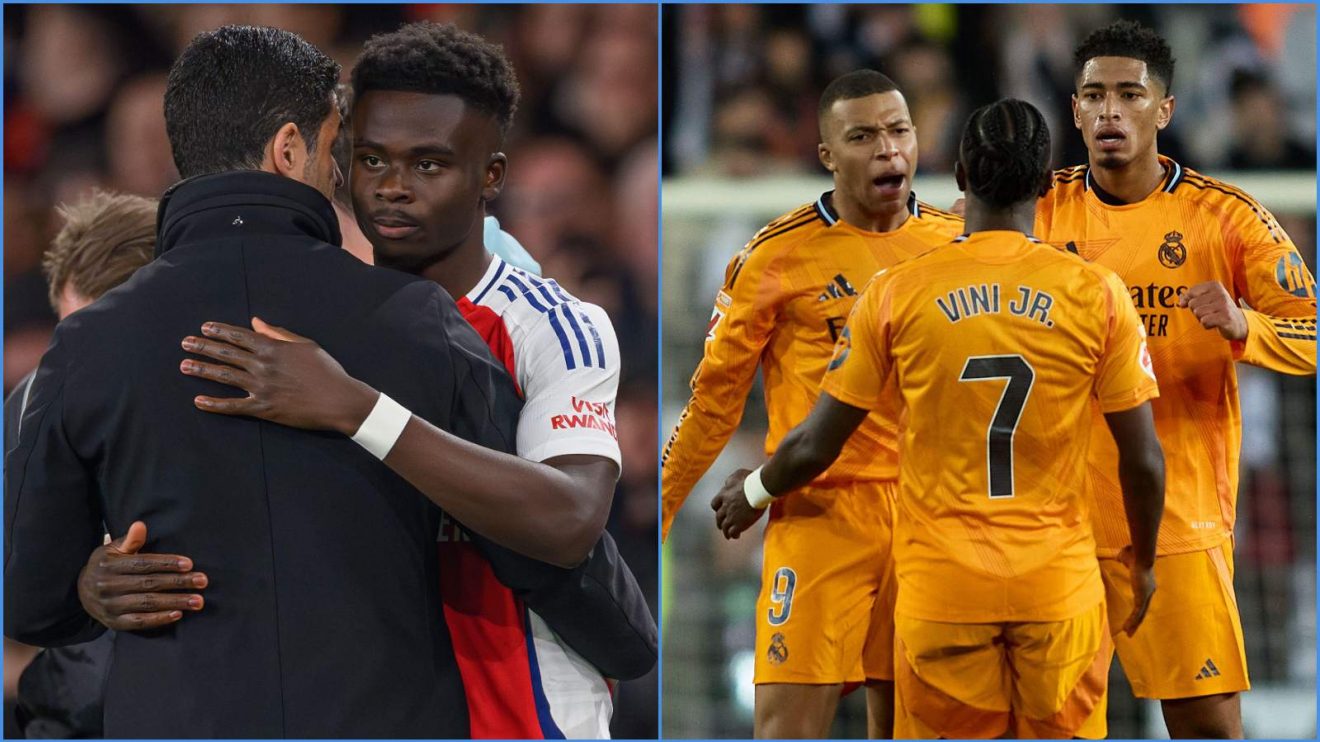 Arsenal v Real Madrid: Mikel Arteta, Bukayo Saka, Kylian Mbappe, Vinicius Jr and Jude Bellingham