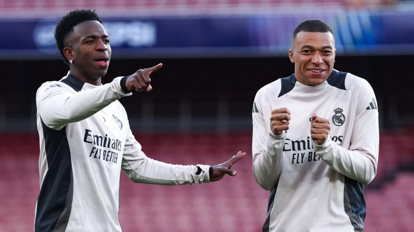Real Madrid players Vinicius Junior and Kylian Mbappe
