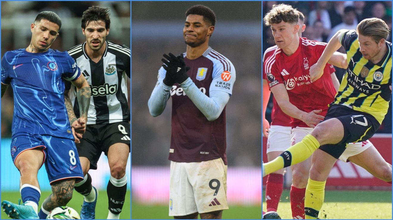 Chelsea player Enzo Fernandez, Newcastle midfielder Sandro Tonali, Aston Villa forward Marcus Rashford, Ryan Yates of Nottingham Forest and Manchester City's Kevin de Bruyne