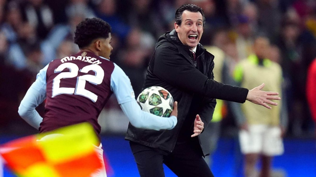 Aston Villa head coach Unai Emery gestures during a match