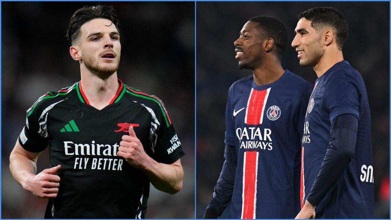 Declan Rice, Ousmane Dembele and Achraf Hakimi
