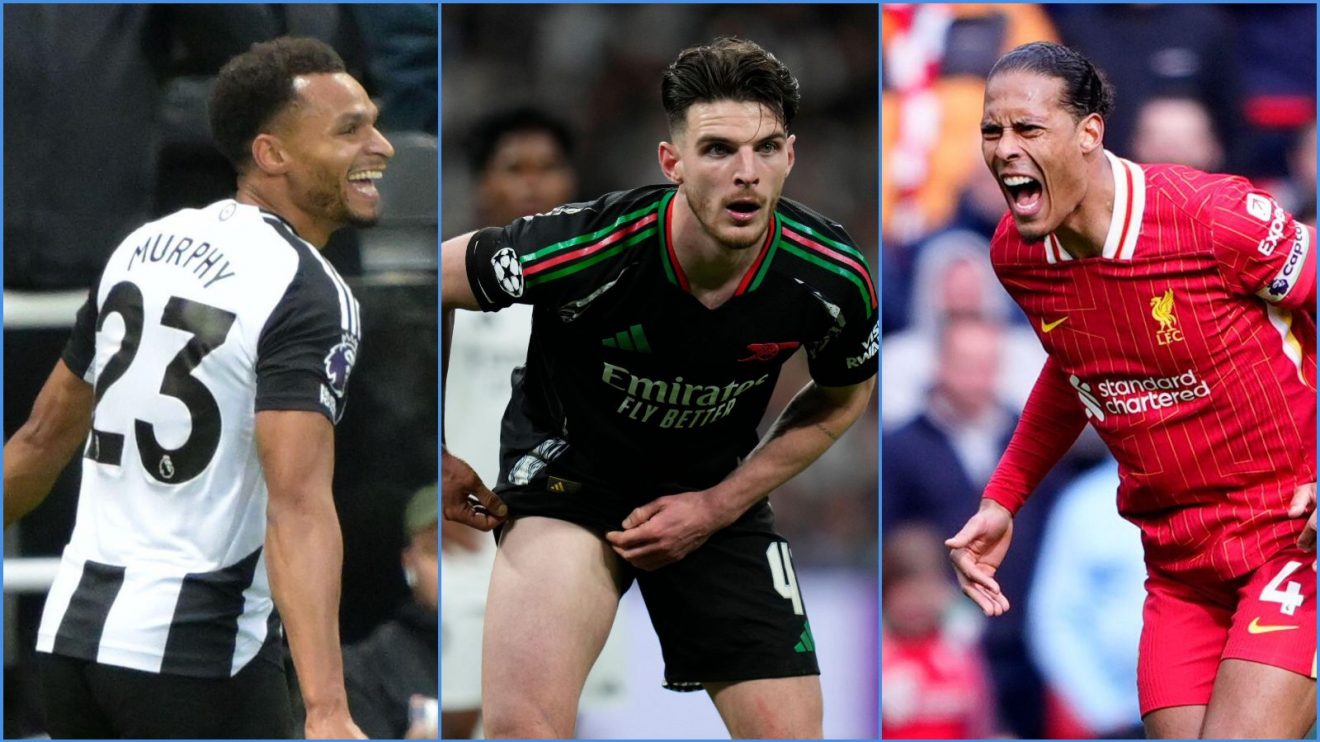 Newcastle player Jacob Murphy, Arsenal midfielder Declan Rice and Liverpool defender Virgil van Dijk