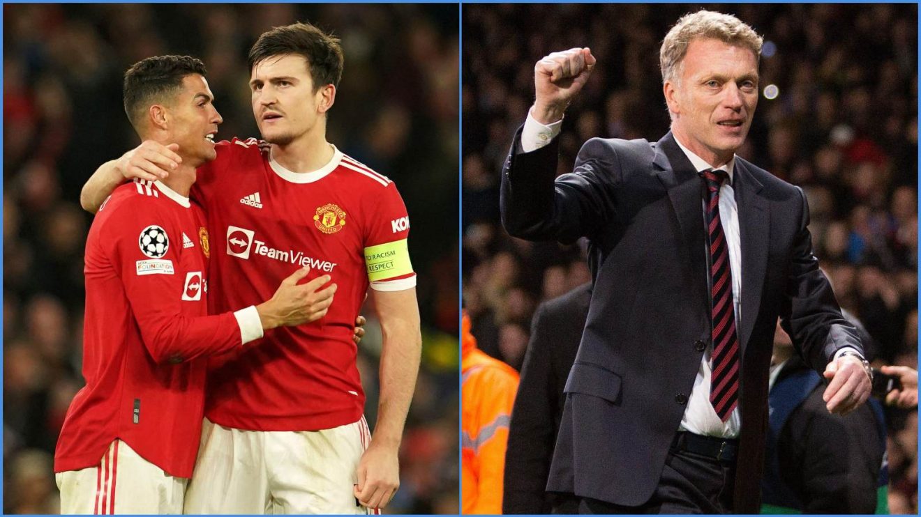Man Utd: Cristiano Ronaldo, Harry Maguire and David Moyes celebrate