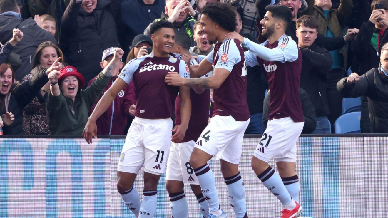 Aston Villa striker Ollie Watkins celebrates his goal