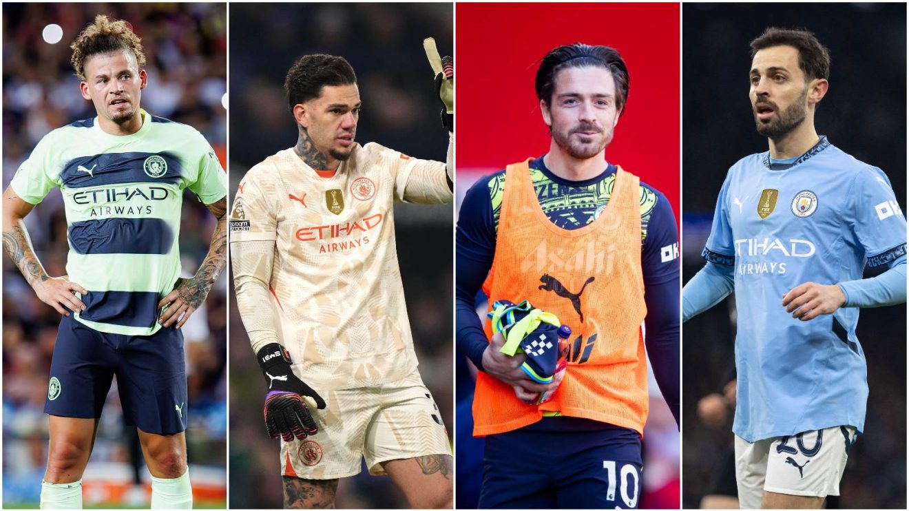 Man City players Kalvin Phillips, Ederson, Jack Grealish and Bernardo Silva