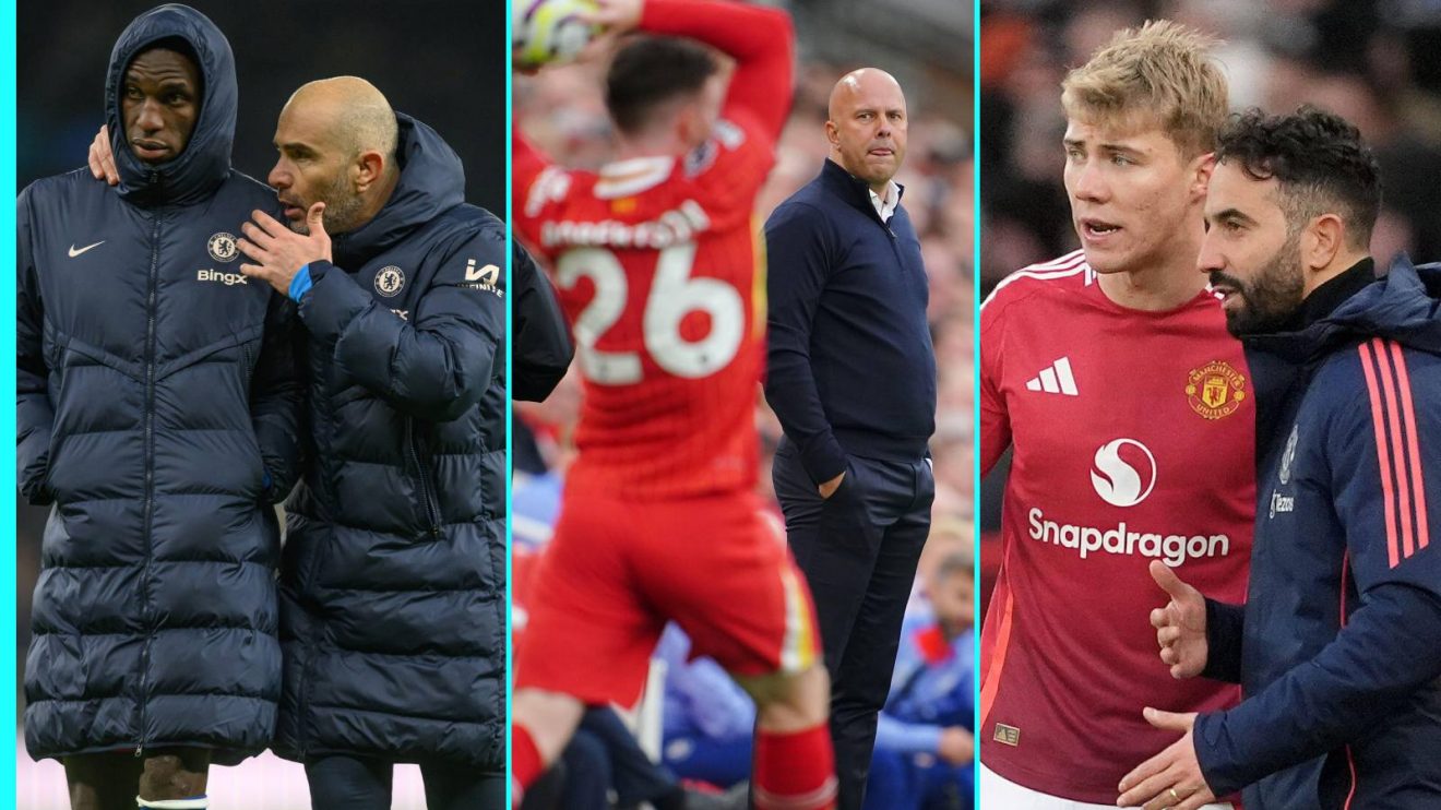 Nicolas Jackson, Enzo Maresca, Andy Robertson, Arne Slot, Rasmus Hojlund and Ruben Amorim
