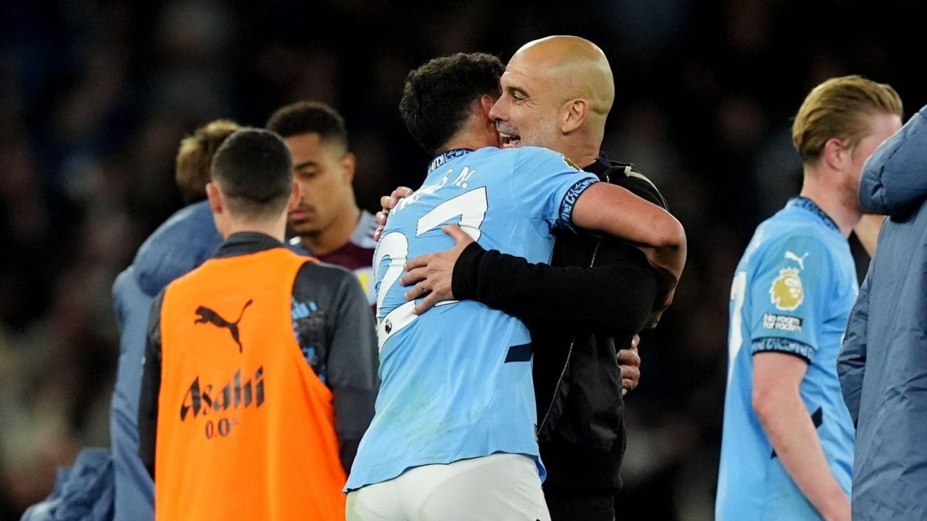 Man City celebrate beating Villa