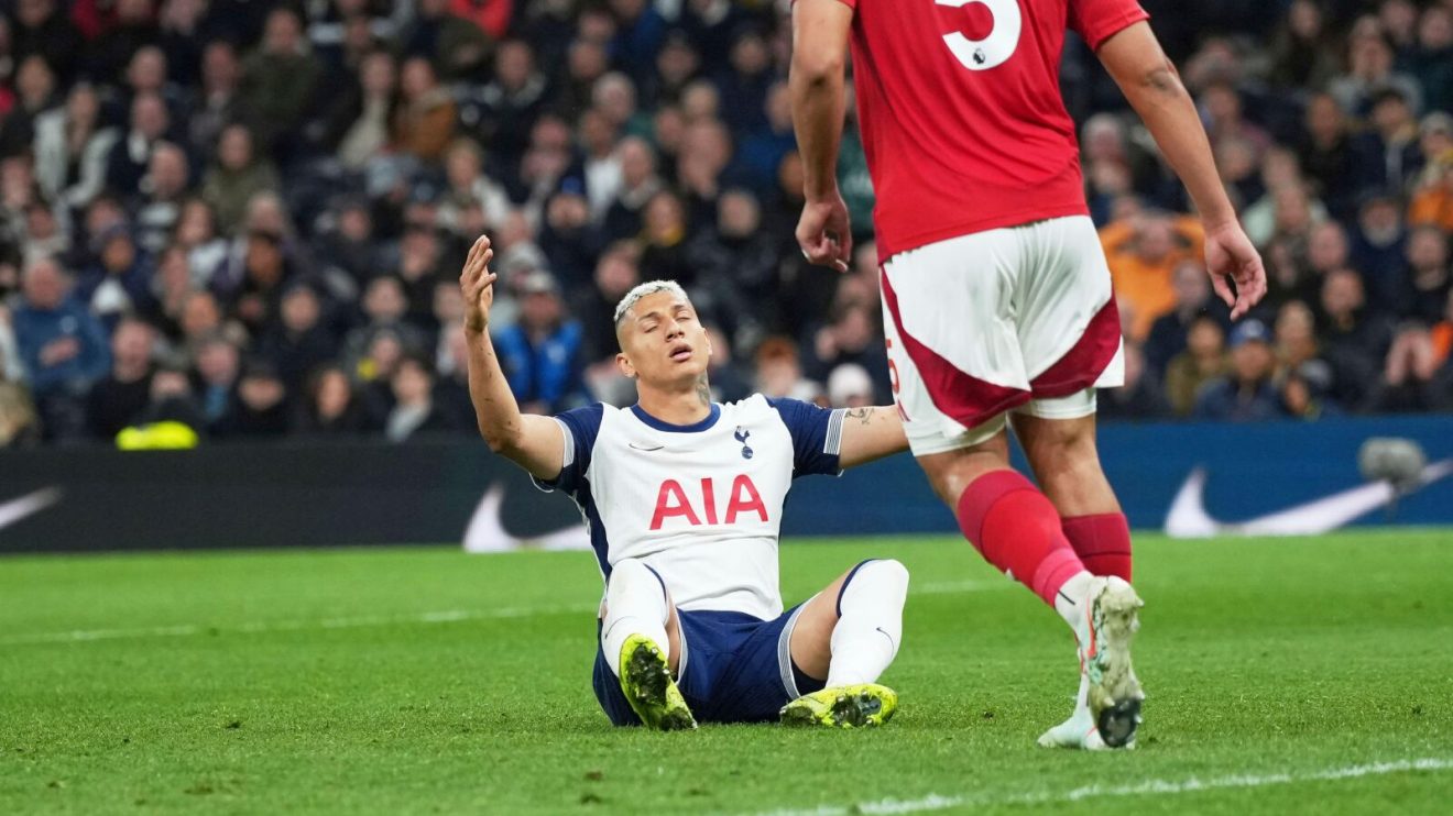 Richarlison reacts to a missed chance as Tottenham lose to Nottingham Forest