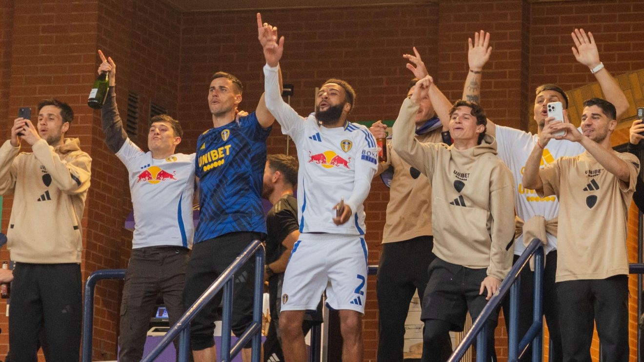 Dan James and Jayden Bogle lead Leeds United celebrations
