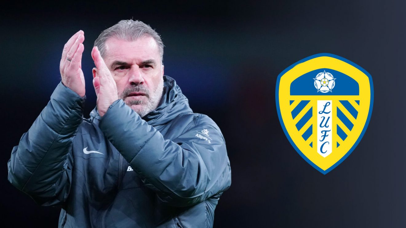 Ange Postecoglou and Leeds badge