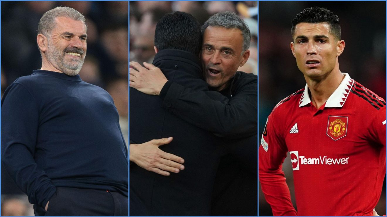 Spurs coach Ange Postecoglou, Mikel Arteta and Luis Enrique, and Man Utd forward Cristiano Ronaldo