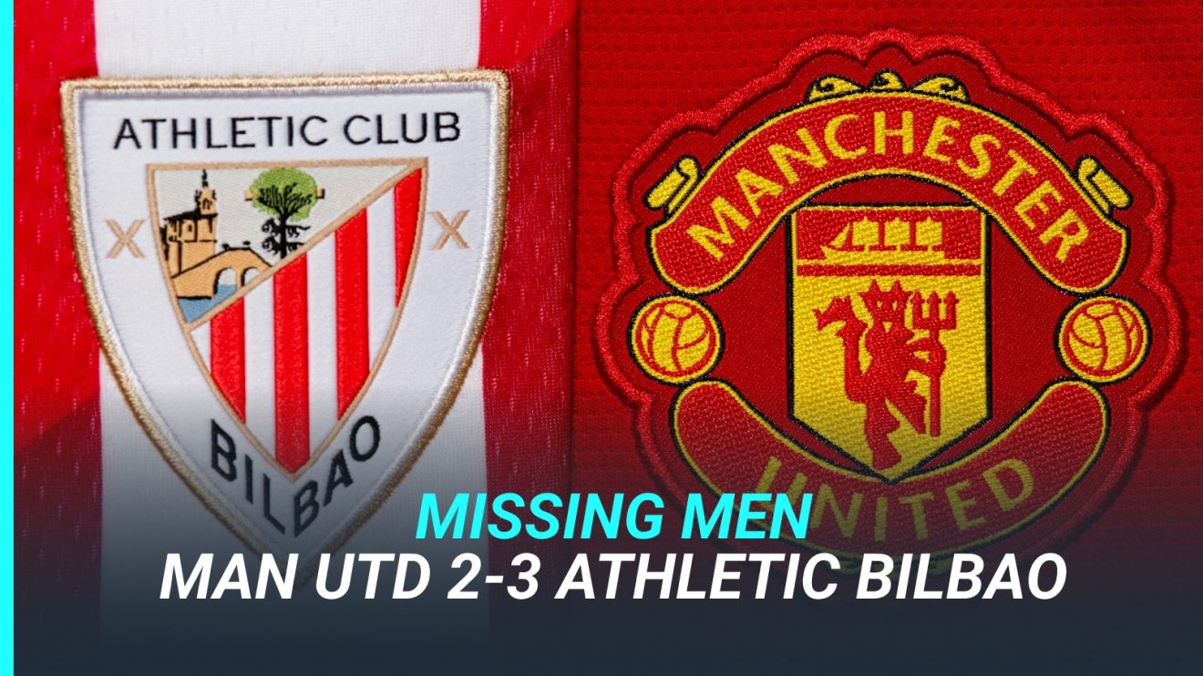 The badges of Athletic Bilbao and Manchester United.