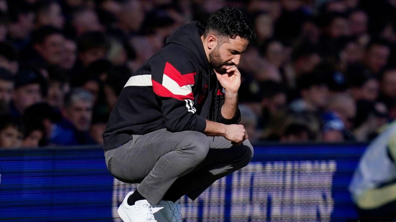 Man Utd head coach Ruben Amorim looks dejected during a match
