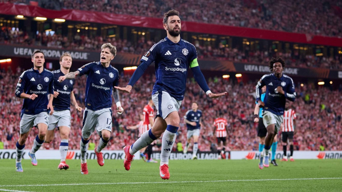Man Utd captain Bruno Fernandes celebrates his goal