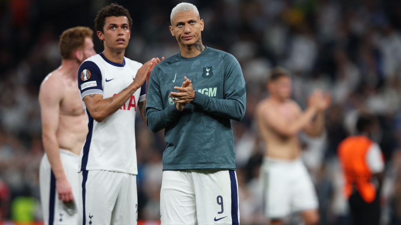 Spurs striker Richarlison applauds the fans