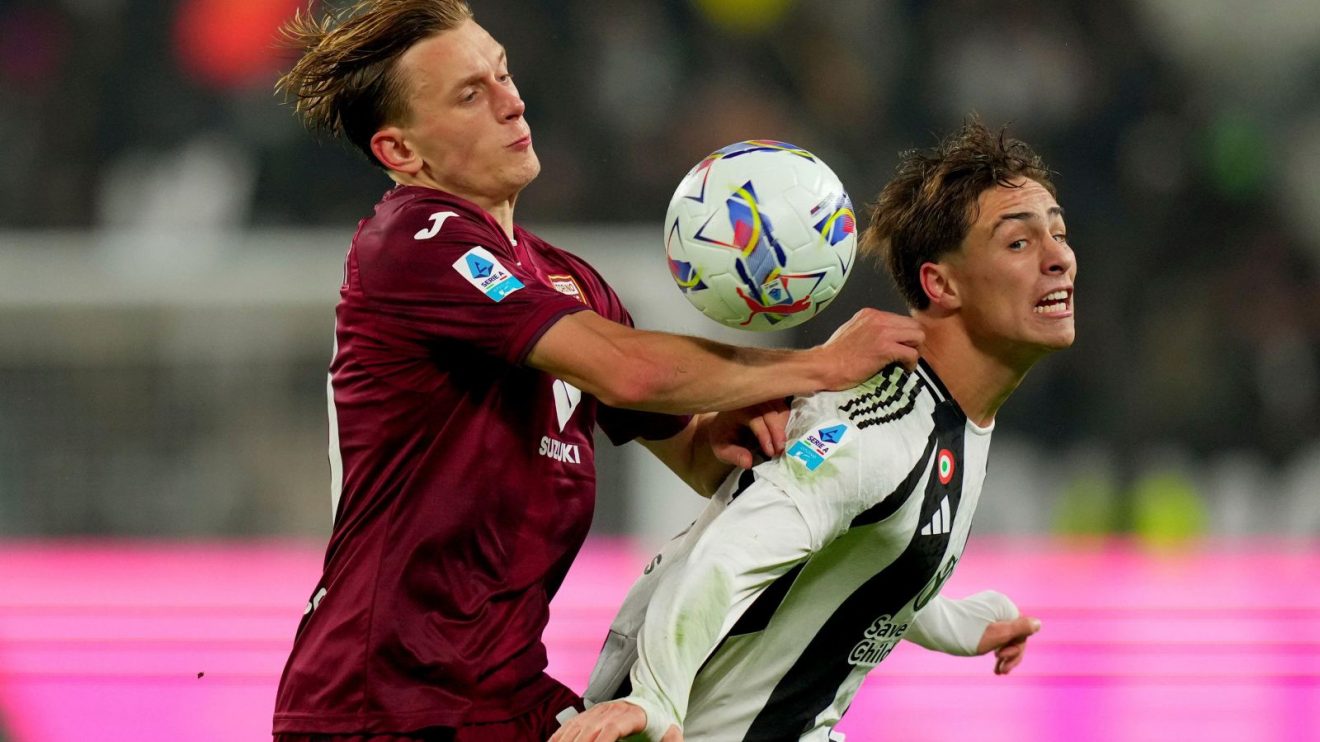 Arsenal-linked Kenan Yildiz competes for the ball during a match