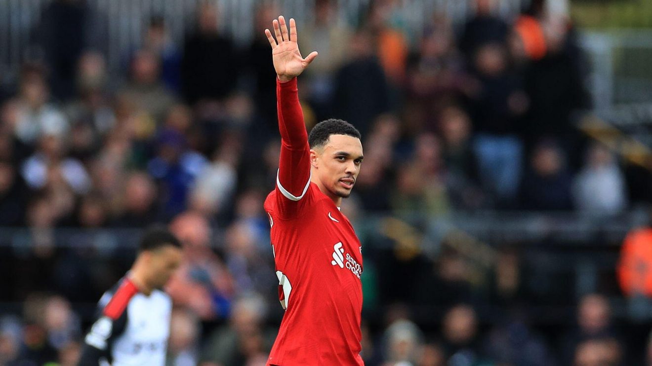 TAA waving to Liverpool fans after paying Fulham